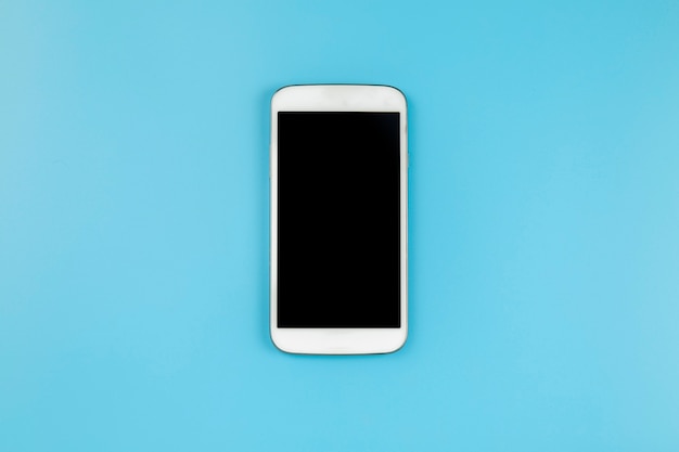 Photo mobile phone on blue background pastel style