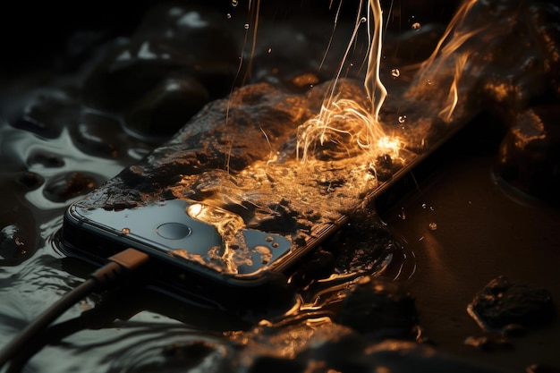 Mobile phone catches fire whilst charging Fire hazard from mobile device Generative AI