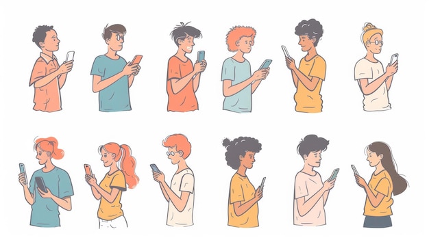 휴대전화 문자 손으로 그린 스타일 현대적인 듀들 스타일의 일러스트레이션