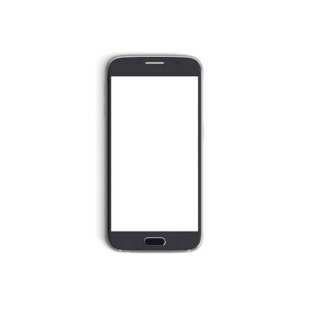 Пустой дисплей мобильного телефона с пустым экраном, изолированным на белом фоне для рекламы Front Vertical Blue