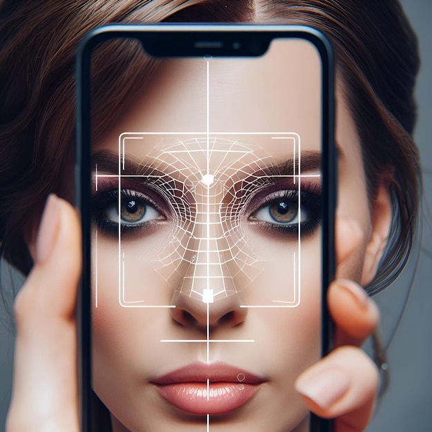 Mobile phone face scanning system black background photolike image