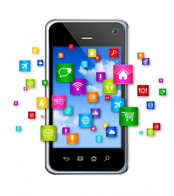 Mobile Phone and flying apps icons