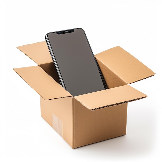 Mobile phone inside cardboard box