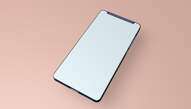 Mobile phone mockup in 3d space with a blank screen to insert. White empty touch screen.