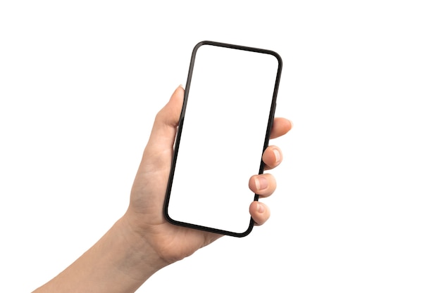 Schermata di mockup del telefono cellulare isolata su una foto di sfondo bianco