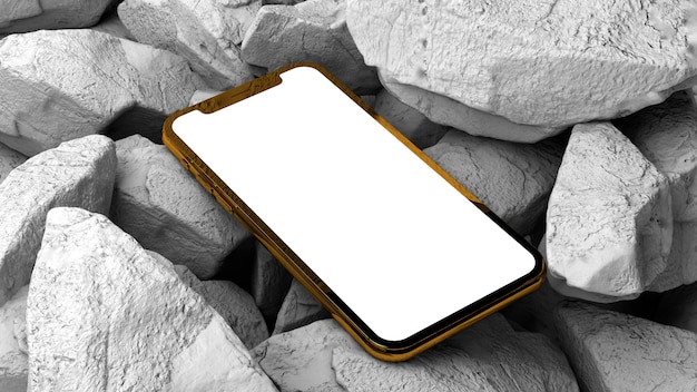 Mobile phone on a rocky surface