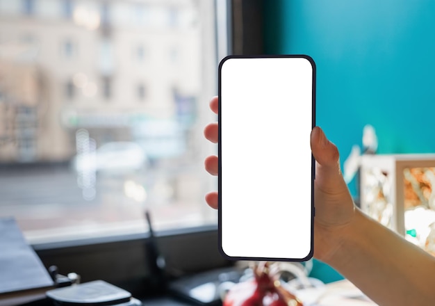 Макет экрана мобильного телефона в руке макет дисплея смартфона