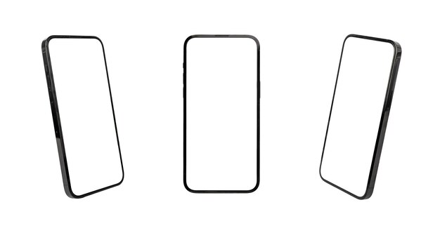 휴대전화 화면 모 스마트폰 모 전면 및 각도 뷰 백색 배경에 고립