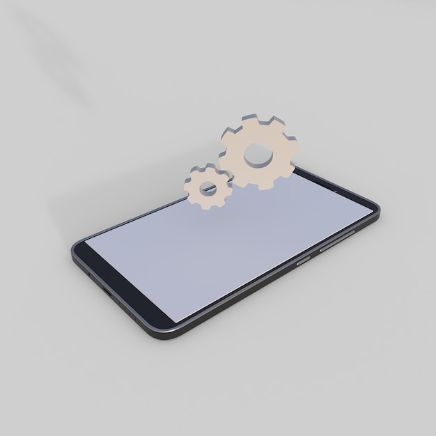 Mobile phone service with gear icon 3d rendering illustration