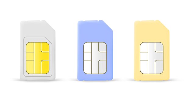 Набор SIM-карт мобильного телефона изолирован на белом фоне 3d векторная иллюстрация