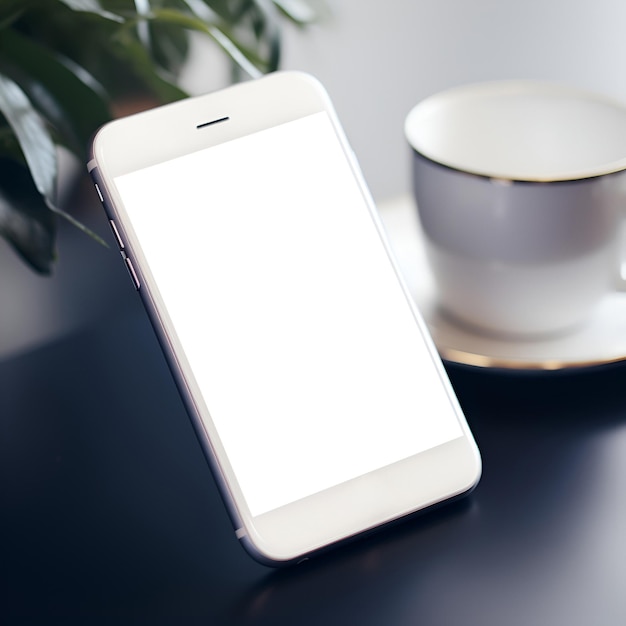 mobile phone smartphone with an empty screen on the table mockup the creator of the scene