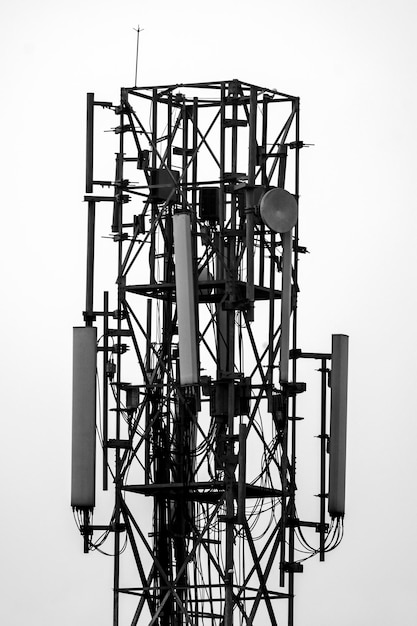 Mobile phone tower closeup isolated on white background