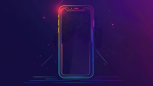 写真 mobile phone with blank screen futuristic neon glowing lines on dark blue background vector illustration