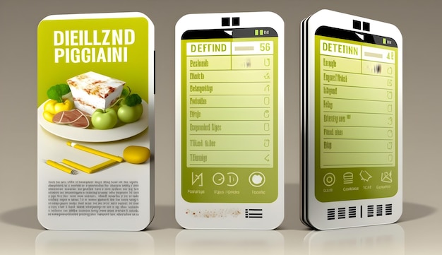 Foto il telefono cellulare con un mockup di schermo vuoto per le app dietetiche