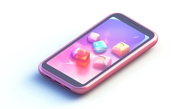 Photo mobile phone with colorful cubes on white background