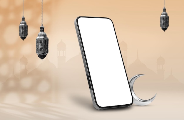 A mobile phone with a crescent moon and a crescent moon on the screen Social media posts Muslim