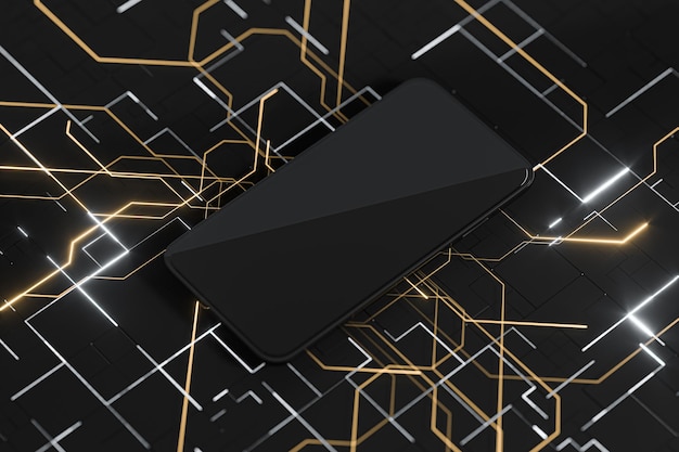 Mobile phone with electronics circuit board 3d rendering