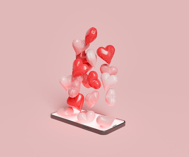 mobile phone with heart balloons