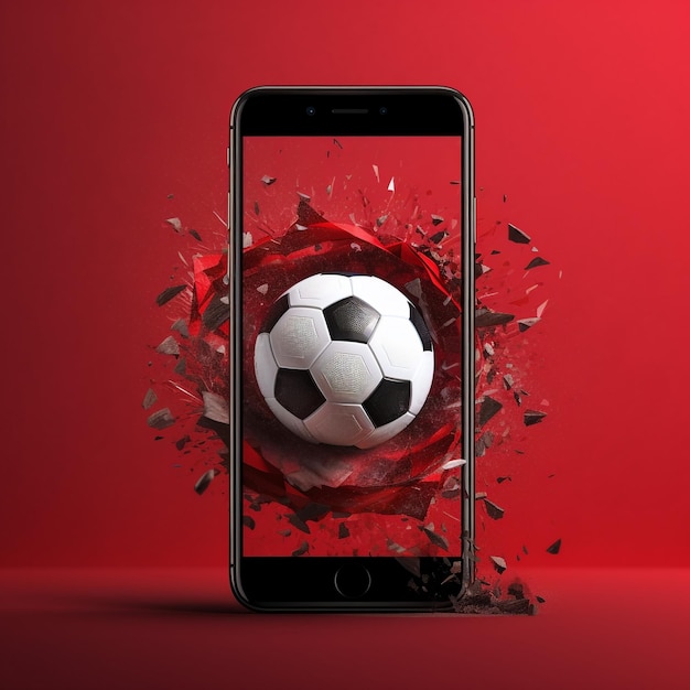 a mobile red background with football image