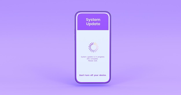 mobile system updating illustration in purple background 3d render