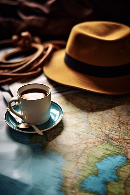 Foto mobile viaggio viaggiatore vacanza cappello vintage mappa concetto viaggio vacanze estive