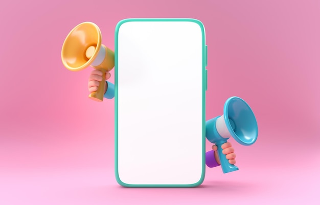 Mobile with Megaphone 3D Illustration