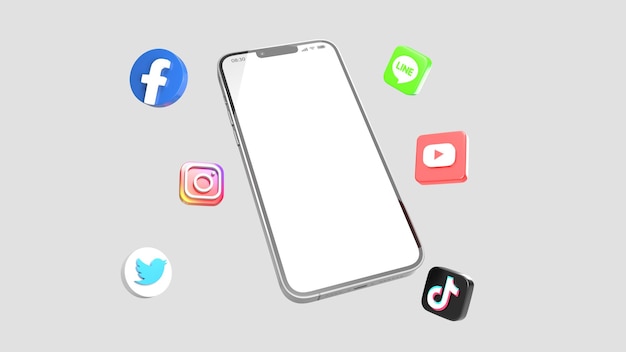 Mobiles and social app 3d render mockup