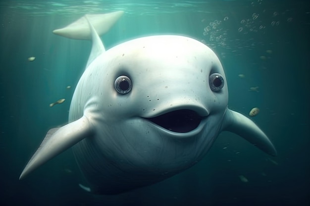 Мобидик белый кит мультфильм большие глаза стиль иллюстрации генеративный ИИ