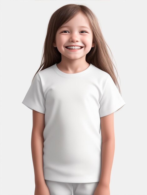 Мокап ребенок в белой футболке ИИ сгенерированный шаблон вымышленный персонаж