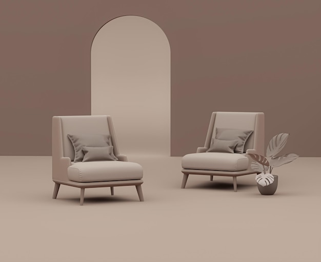 Mocha Mousse in de trendy stijlvolle kleur van het jaar 2025 hedendaagse minimalistische interieur woonkamer