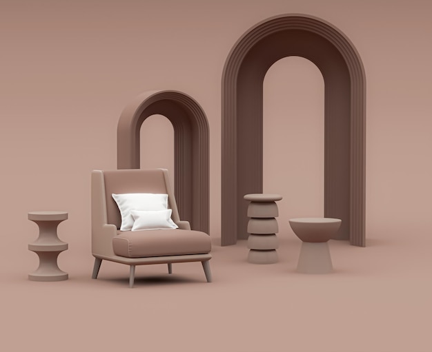 Mocha Mousse in de trendy stijlvolle kleur van het jaar 2025 hedendaagse minimalistische interieur woonkamer