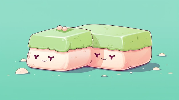 Mochi half a slice in cartoon form