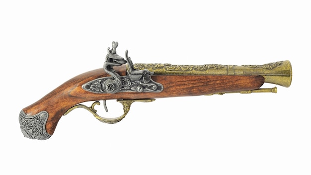 Photo mock of the old pirate pistol isolated on a white background