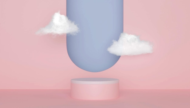 mock up 3d podium with cloud geometric shape minimal abstract background 3d render illustration