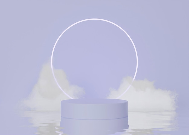 Mock up 3d Podium with cloud on water Geometric shape Minimal Abstract background 3d render illustration