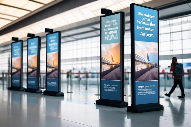 Mock up Banner Media Indoor Airport Signage informatie met People walking Europa reizen