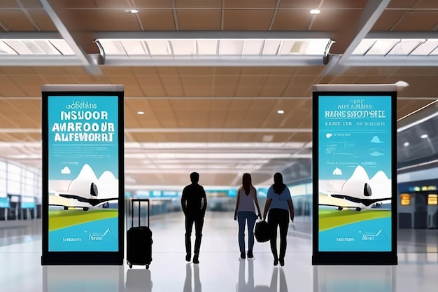 Mock up Banner Media Indoor Airport Signage informatie met People walking Europa reizen