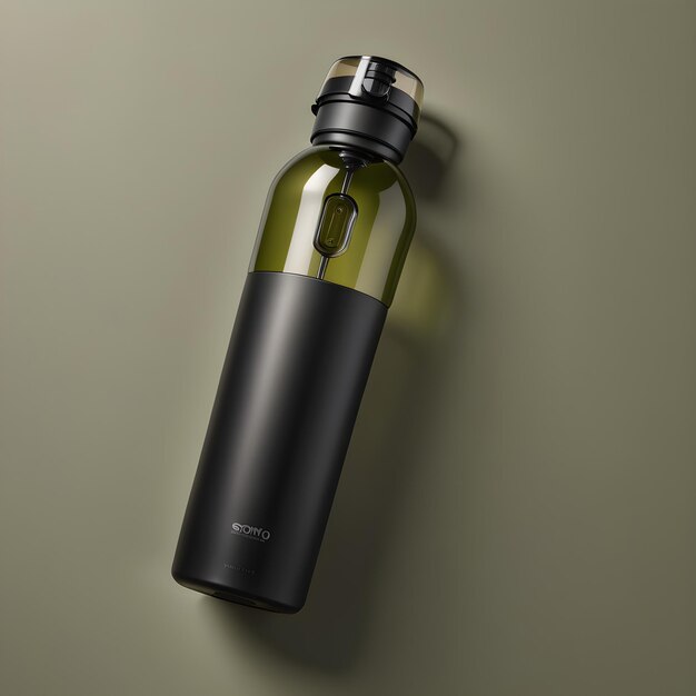 mock up of a black glass bottle with a cap on a gray background