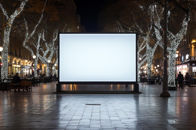 Mock up of a blank billboard on a city street in winter