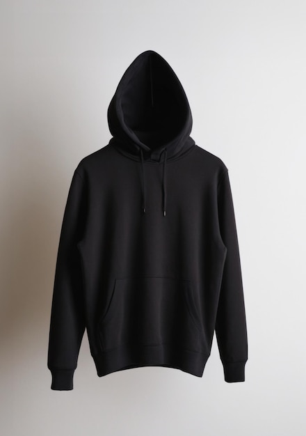 Mock up of blank black hoodie or sweatshirt pullover on invisible mannequin on grey background