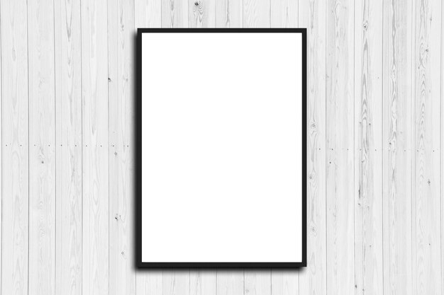 Mock up blank poster picture frame on wood wall