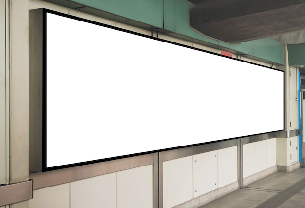 Mock up Blank Signboard template display on the wall at Train station