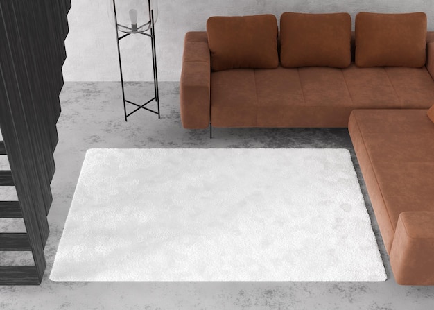 Mock up for carpet Interior in minimalist contemporary style Top view Space for your carpet or rug design Modern template 3D rendering