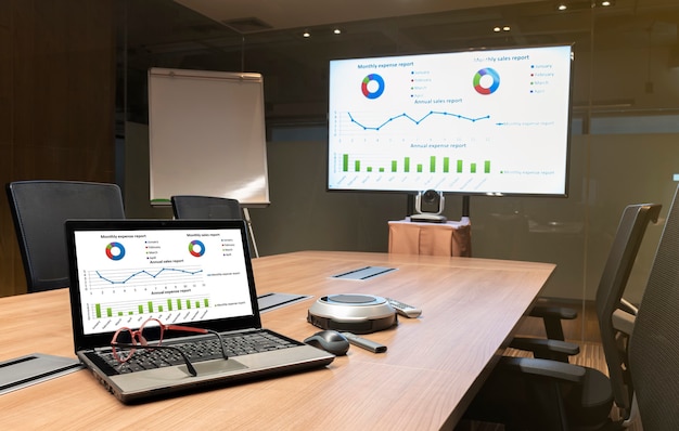 Mock up chart presentation on display laptop and television in
meeting room