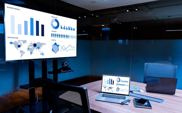 Mock up chart presentation on display television and laptop