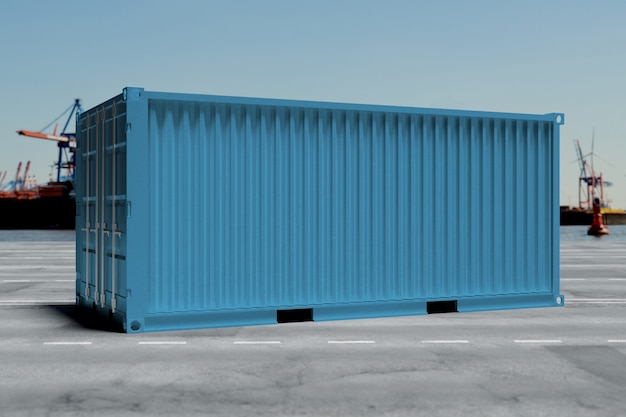 Photo mock up of a container on a dock