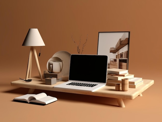 Laptop on the Shelf (ラップトップ・オン・ザ・シェルフ) のモックアップデザインと健康的な作業環境のバナーデザイン