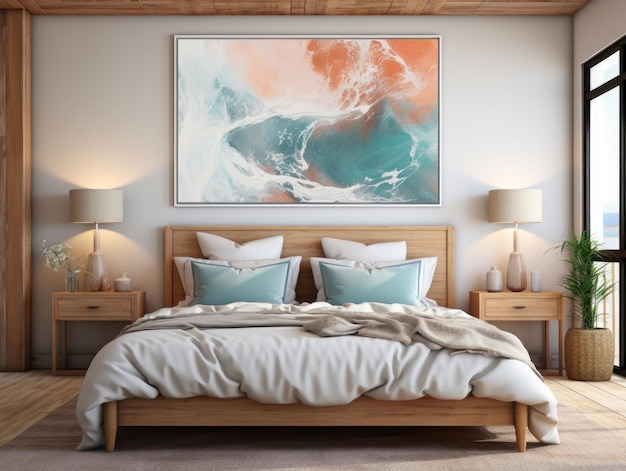 Mock up frame in bedroom Interior Marine Room Mockups Design 3D Highquality Mockups Generative A