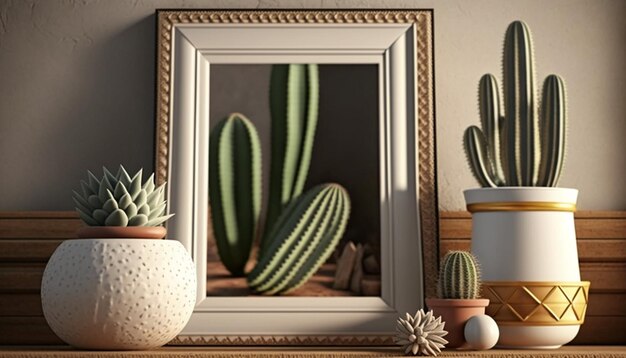 Mock up frame close up in home interior background Ai generative