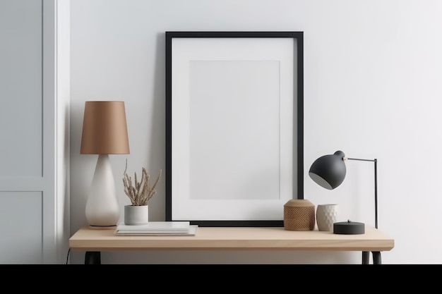 Mock up frame in home interior background white wall AI generated image